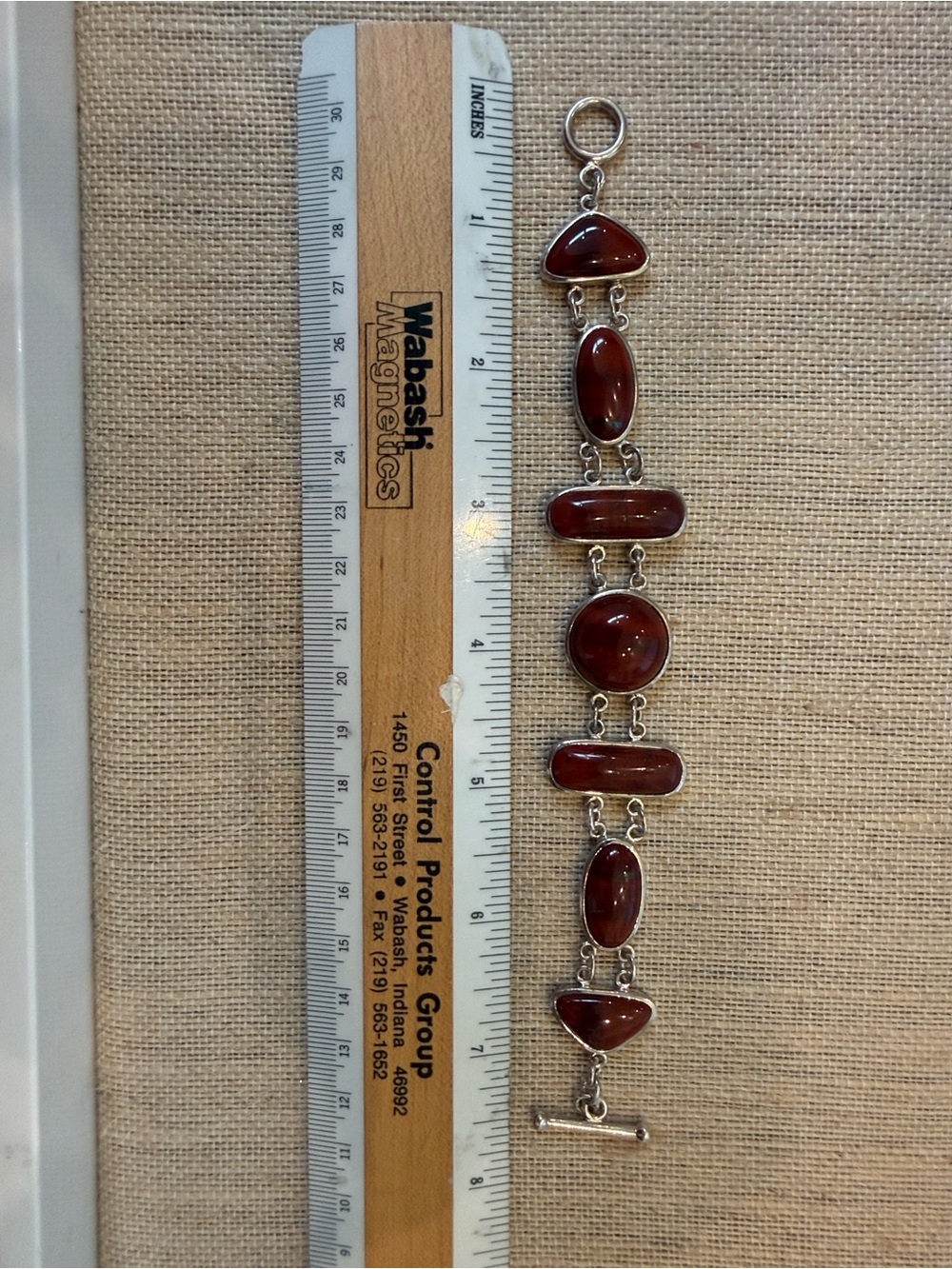 Artisan Red Jasper Cabochon Gemstone Link Bracelet In Sterling Silver